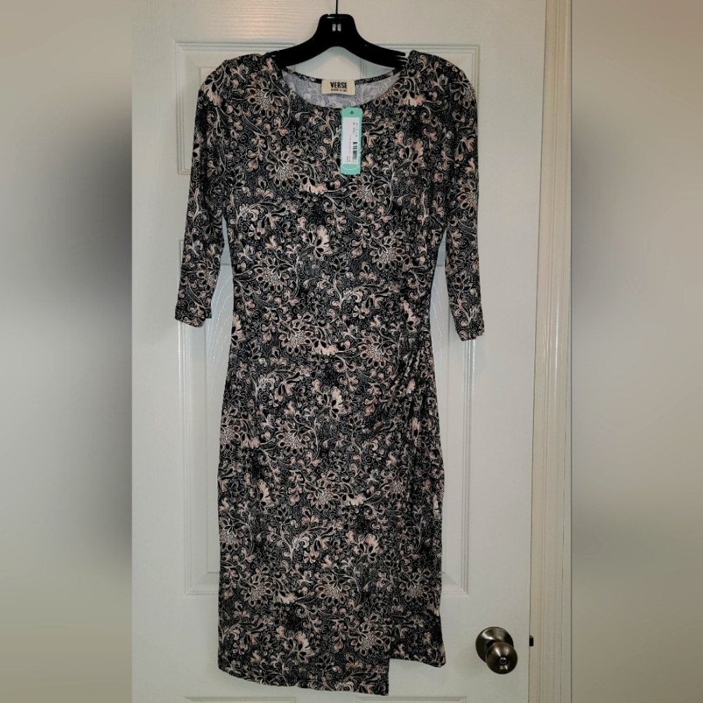 NWT Verse Briane Brushed Knit Faux Wrap Dress Sz M